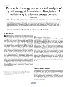 Prospects of Energy Resources and Analysis of Hybrid Energy at Bhola Island, Bangladesh: a Realistic Way to Alleviate Energy Demand Rashed Al Amin