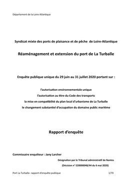 Réaménagement Et Extension Du Port De La Turballe Rapport D'enquête
