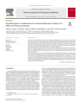 Benzodiazepines Vs Barbiturates for Alcohol Withdrawal: Analysis of 3 Different Treatment Protocols