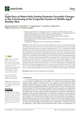 Eight Days of Water-Only Fasting Promotes Favorable Changes in the Functioning of the Urogenital System of Middle-Aged Healthy Men