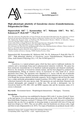 High Phenotypic Plasticity of Ganoderma Sinense (Ganodermataceae, Polyporales) in China