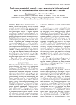 In Vitro Assessment of Stromatinia Cepivora As a Potential Biological Control Agent for Angled Onion (Allium Triquetrum) in Victoria, Australia