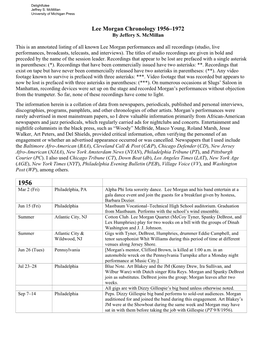 Lee Morgan Chronology 1956–1972 by Jeffery S