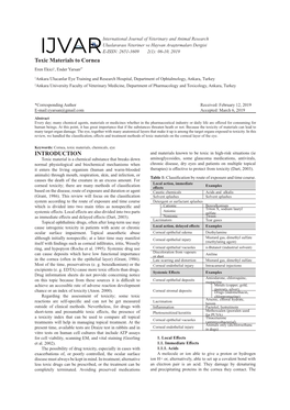 Toxic Materials to Cornea INTRODUCTION