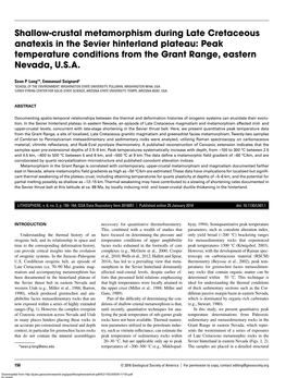 Shallow-Crustal Metamorphism During Late Cretaceous Anatexis in the Sevier Hinterland Plateau: Peak Temperature Conditions from the Grant Range, Eastern Nevada, U.S.A