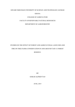 Kwame Nkrumah University of Science and Technology, Kumasi Ghana College of Agriculture Faculty of Renewable Natural Resources D