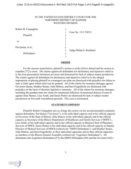 IN the UNITED STATES DISTRICT COURT for the NORTHERN DISTRICT of ILLINOIS WESTERN DIVISION Robert B. Ciarpaglini, ) ) Case No. 1