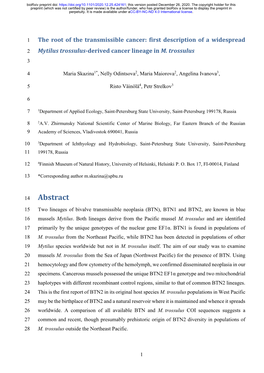 The Root of the Transmissible Cancer: First Description of a Widespread Mytilus Trossulus-Derived Cancer Lineage in M. Trossulus