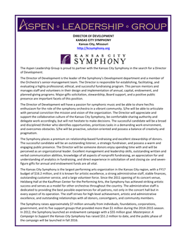 DIRECTOR of DEVELOPMENT KANSAS CITY SYMPHONY Kansas City, Missouri