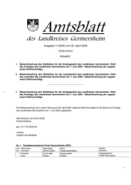 Amtsblatt Des Landkreises Germersheim