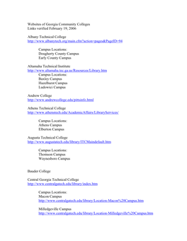 Websites of Georgia Community Colleges Links Verified February 19, 2006