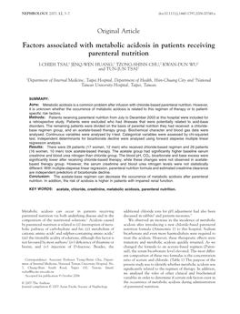 Factors Associated with Metabolic Acidosis in Patients Receiving Parenteral Nutrition