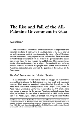 The Rise and Fall of the All-Palestine Government in Gaza