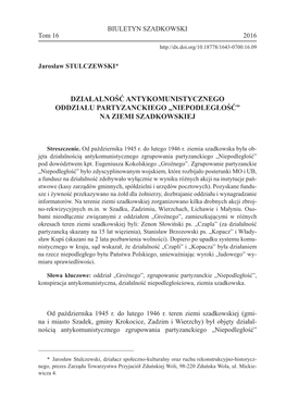 Działalność Antykomunistycznego Oddziału Partyzanckiego „Niepodległość” Na Ziemi Szadkowskiej