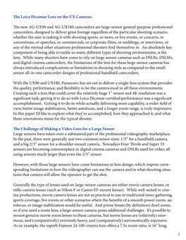 The Leica Dicomar Lens on the UX Cameras the New AG-UX90 and AG-UX180 Camcorders Are Large-Sensor General-Purpose Professional C