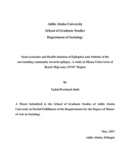 Addis Ababa University School of Graduate Studies Department of Sociology