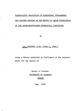 Electrolytic Production of Aluminium:� Fundamental