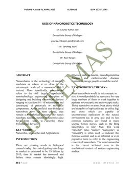 Uses of Nanorobotics Technology