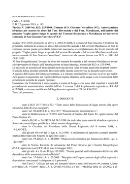 Codice A1820B D.D. 22 Gennaio 2019, N. 183 Pratica N. 2689 Bis R.D