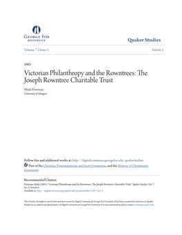 Victorian Philanthropy and the Rowntrees: the Joseph Rowntree Charitable Trust Mark Freeman University of Glasgow