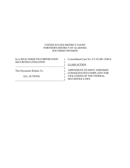 In Re: Healthsouth Corporation Securities Litigation 03-CV-1500