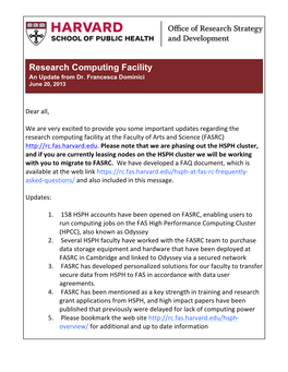 Research Computing Facility an Update from Dr