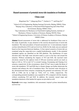 Hazard Assessment of Potential Storm Tide Inundation at Southeast China