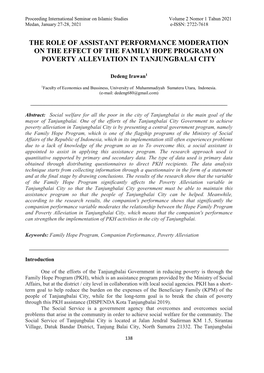 The Role of Assistant Performance Moderation on the Effect of the Family Hope Program on Poverty Alleviation in Tanjungbalai City