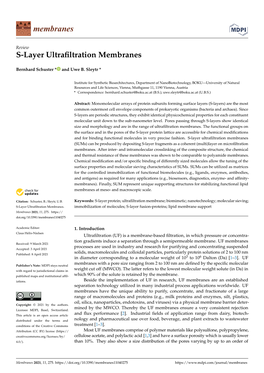 S-Layer Ultrafiltration Membranes