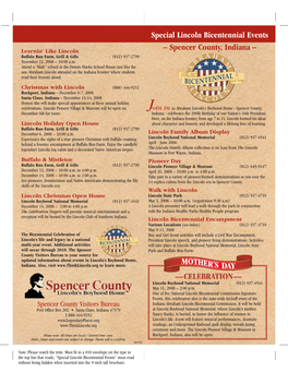 Special Lincoln Bicentennial Events – Spencer County, Indiana –