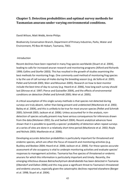 Chapter 5. Detection Probabilities and Optimal Survey Methods for Tasmanian Anurans Under Varying Environmental Conditions