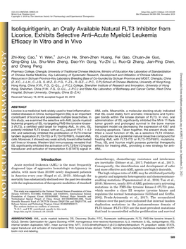 Isoliquiritigenin, an Orally Available Natural FLT3 Inhibitor from Licorice, Exhibits Selective Anti–Acute Myeloid Leukemia Efficacy in Vitro and in Vivo