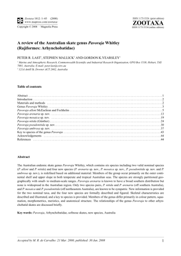 Zootaxa, a Review of the Australian Skate Genus Pavoraja Whitley