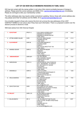 List of Igs New Delhi Members Residing in Tamil Nadu