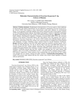 Molecular Characterization of Fusarium Oxysporum F. Sp