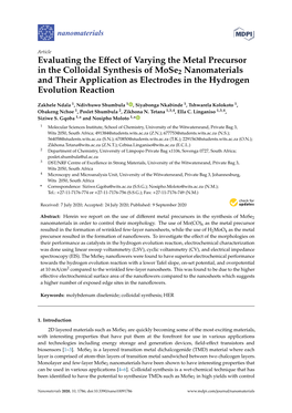 Evaluating the Effect of Varying the Metal Precursor in the Colloidal Synthesis of Mose2 Nanomaterials and Their Application As