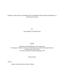 Manipulating Social Information to Promote Frugivory by Birds on a Hawaiian Island