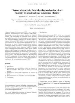 Recent Advances in the Molecular Mechanism of Sex Disparity in Hepatocellular Carcinoma (Review)