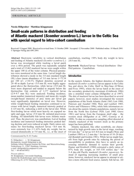 Small-Scale Patterns in Distribution and Feeding of Atlantic Mackerel (Scomber Scombrus L.) Larvae in the Celtic Sea with Special Regard to Intra-Cohort Cannibalism