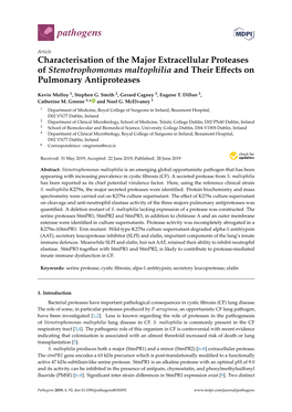 Characterisation of the Major Extracellular Proteases of Stenotrophomonas Maltophilia and Their Eﬀects on Pulmonary Antiproteases