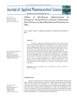 Effects of Sub-Chronic Administration of Diospyros Mespiliformis Hochst