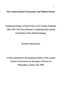 Explaining Change in Greek Policy on EU-Turkey Relations 1996-1999: the Prime Minister’S Leadership Style and the Formulation of the Helsinki Strategy