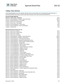 Valley View School | Approved Fees