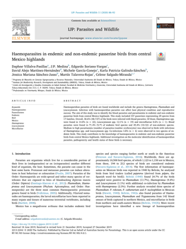 Haemoparasites in Endemic and Non-Endemic Passerine Birds from Central Mexico Highlands T