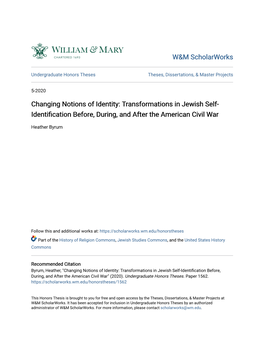 Transformations in Jewish Self-Identification Before, During, and After the American Civil War" (2020)