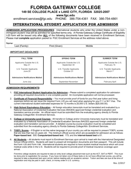 International Student Application for Admission