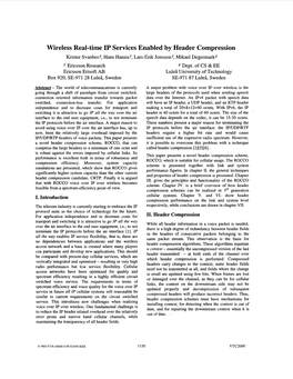 Wireless Real-Time IP Services Enabled by Header Compression