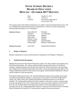 Tintic School District Board of Education Minutes – October 2017 Meeting