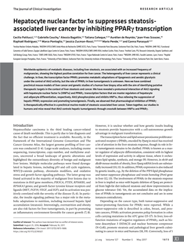 Hepatocyte Nuclear Factor 1Αsuppresses Steatosis- Associated