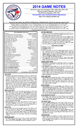 2014 Game Notes